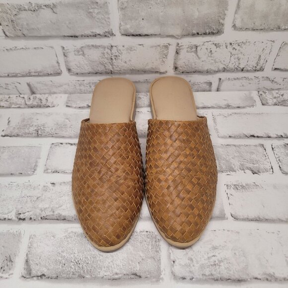 NWOB Sseko Woven Pointed Toe Slip On Mules Camel Brown Leather Size 6 - Picture 1 of 7